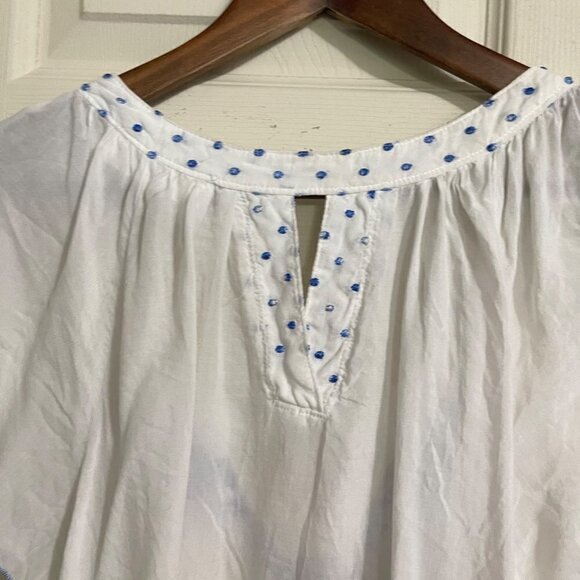 Abercrombie & Fitch Womens White Blue Tie Floral Embroider Bohemian Blouse Small - Picture 7 of 9